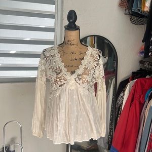 Free People Long Sleeve Lace Top
